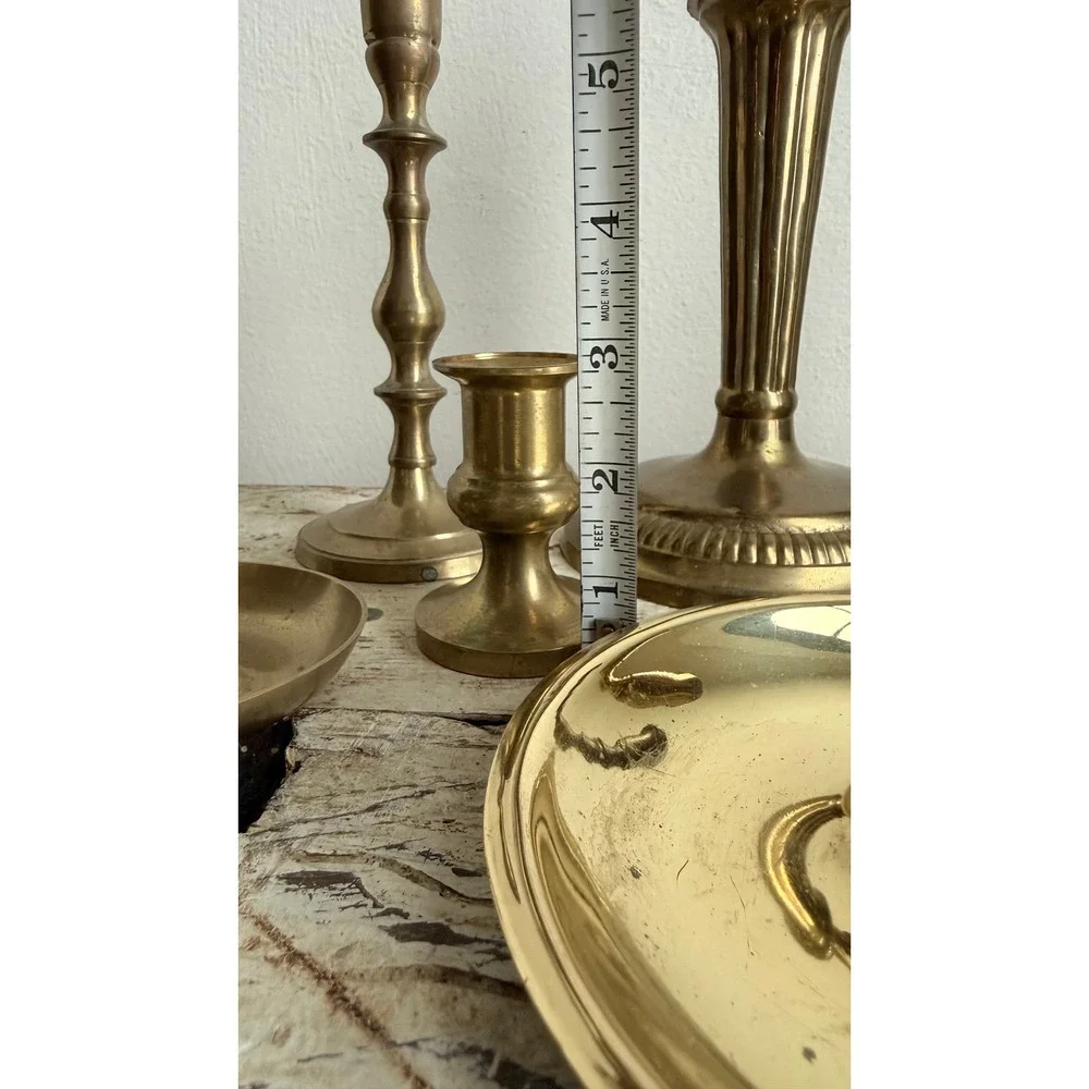 Vintage Brass Candlestick Holder Set Mixed Lot Portugal India Hong Kong 7pc